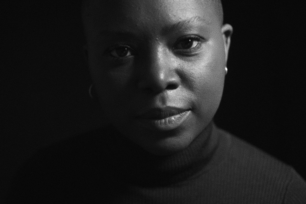 A black and white image of the filmmaker Milisuthando Bongela.