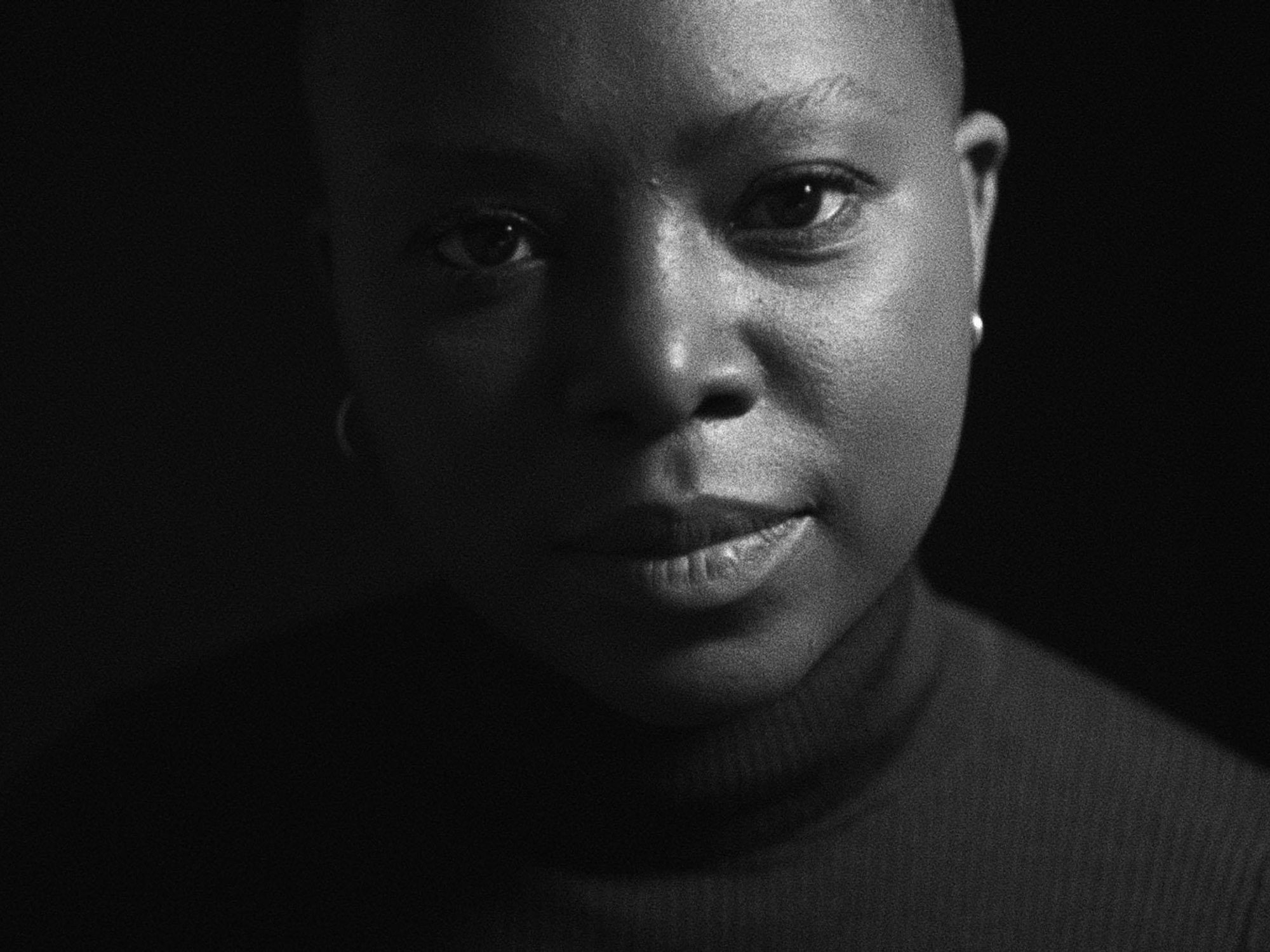 A black and white image of the filmmaker Milisuthando Bongela.