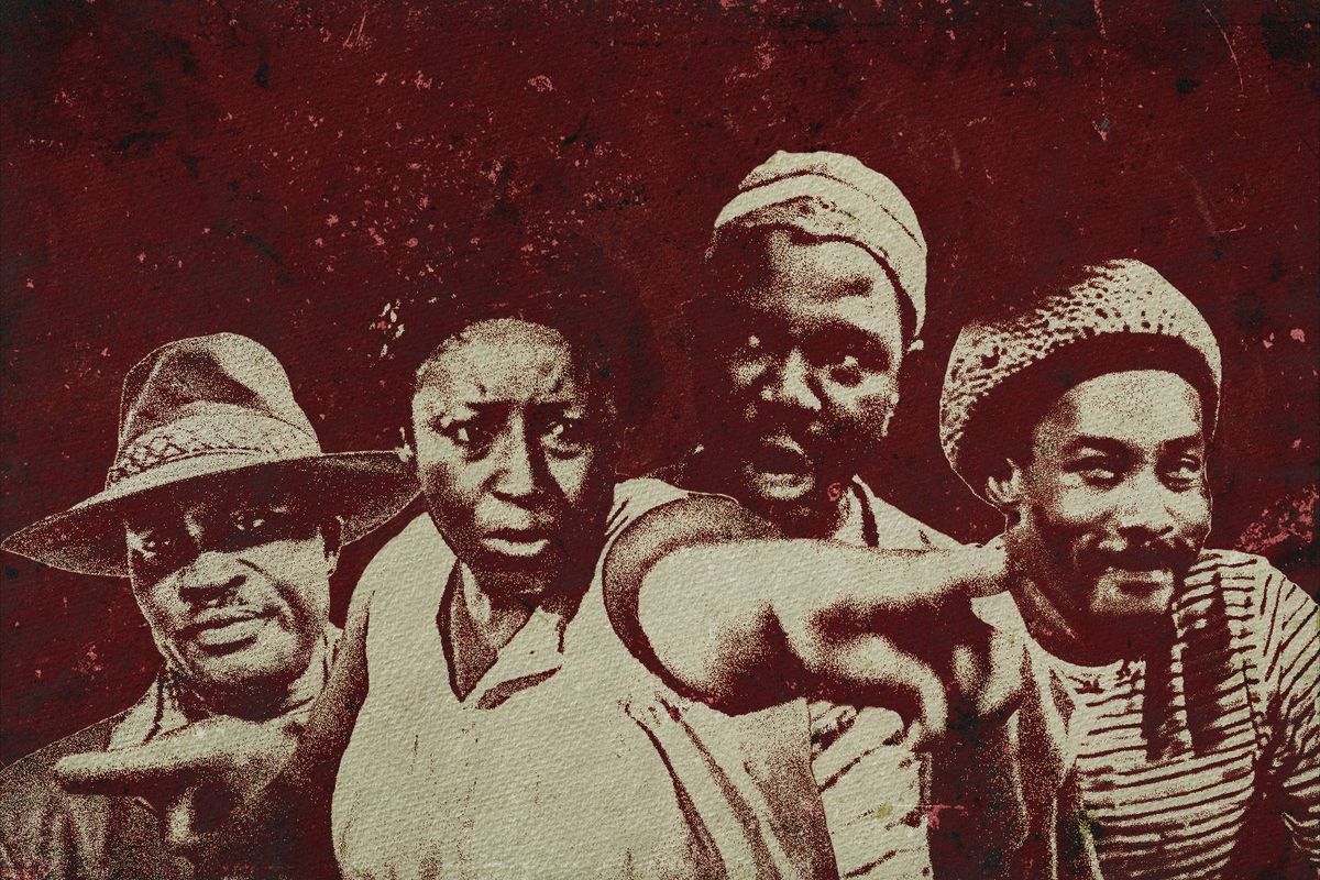 A collage of Nollywood villains (from left to right): Kanayo O. Kanayo, Patience Ozokwor, Chiwetalu Agu, Hanks Anuku.