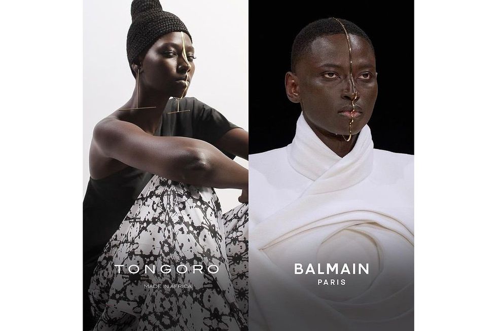 A comparison between Tongoro\u2019s facial jewelry line \u201cCairo\u201d introduced in 2019 with Balmain\u2019s facial adornment at Paris Fashion Week Menswear FW 2024.