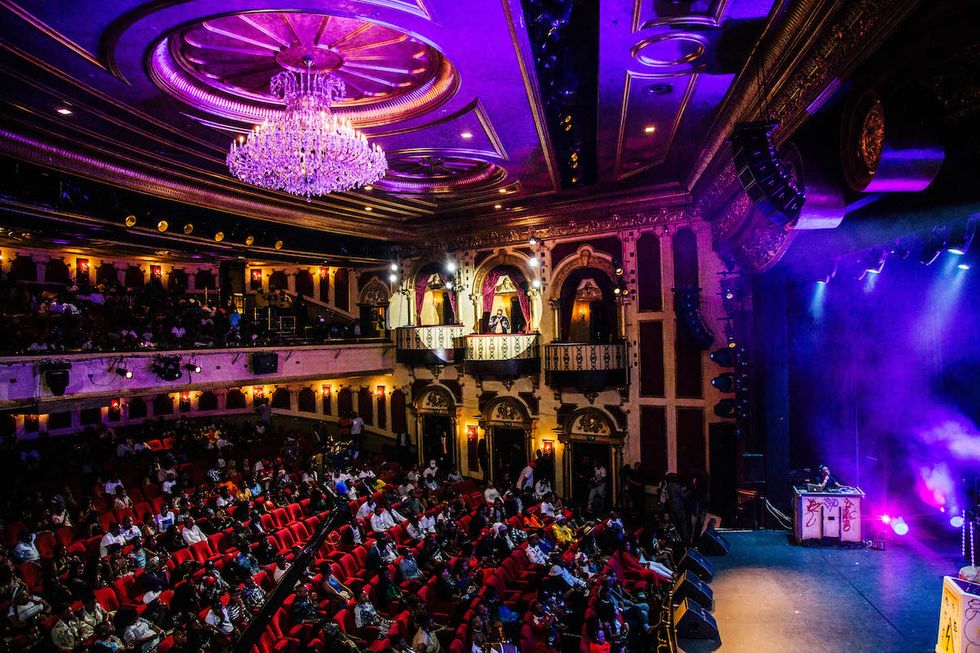 A dimly lit theatre during the South African Hip Hop Awards in 2018. 
