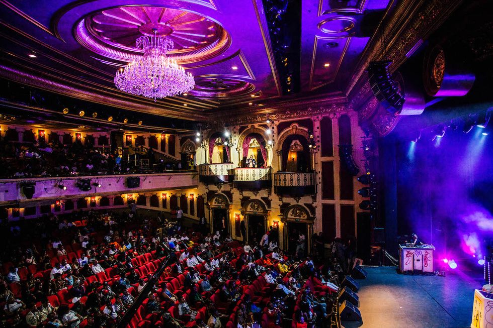A dimly lit theatre during the South African Hip Hop Awards in 2018. 