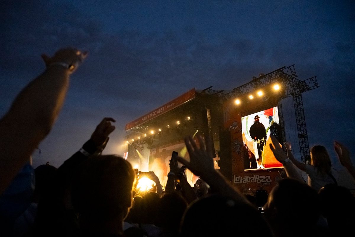 A general view of the audience during the Kendrick Lamar performance during the Lollapalooza Paris Festival - Day Three on July 23, 2023 in Paris, France. 