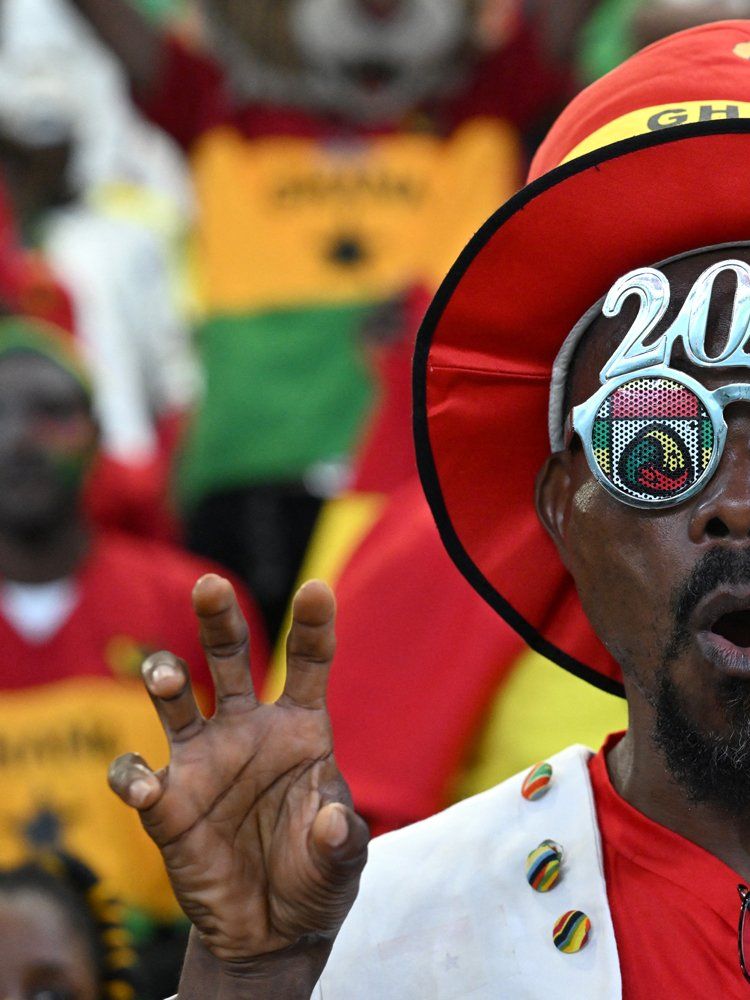 A Ghana supporter gestures ahead of the Africa Cup of Nations (CAN) 2023 Group B football match between Egypt and Ghana at the Felix Houphouet-Boigny Stadium in Abidjan on January 18, 2024.