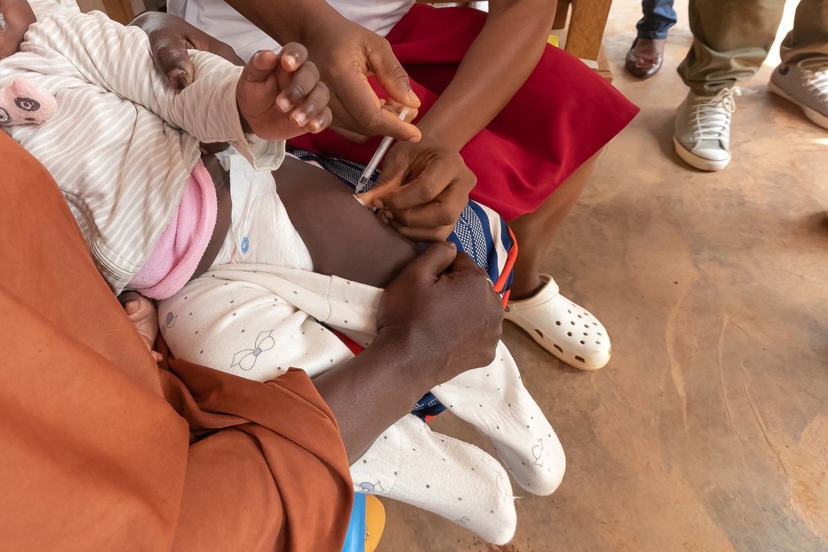 A health worker administers a malaria vaccine to a baby at a hospital in Soa, Cameroon, on January 22, 2024. 