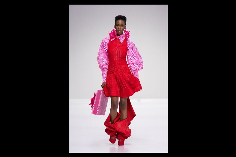A model wearing Bam Collective on the SAFW AW24 runway.