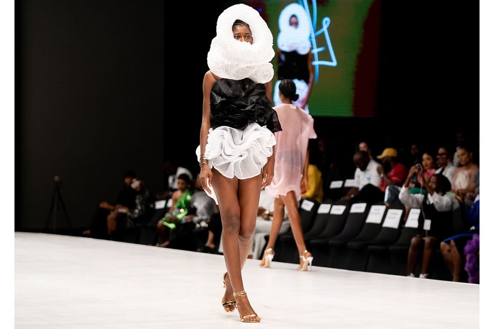 A model wearing LFJ at Lagos Fashion Week 2023.