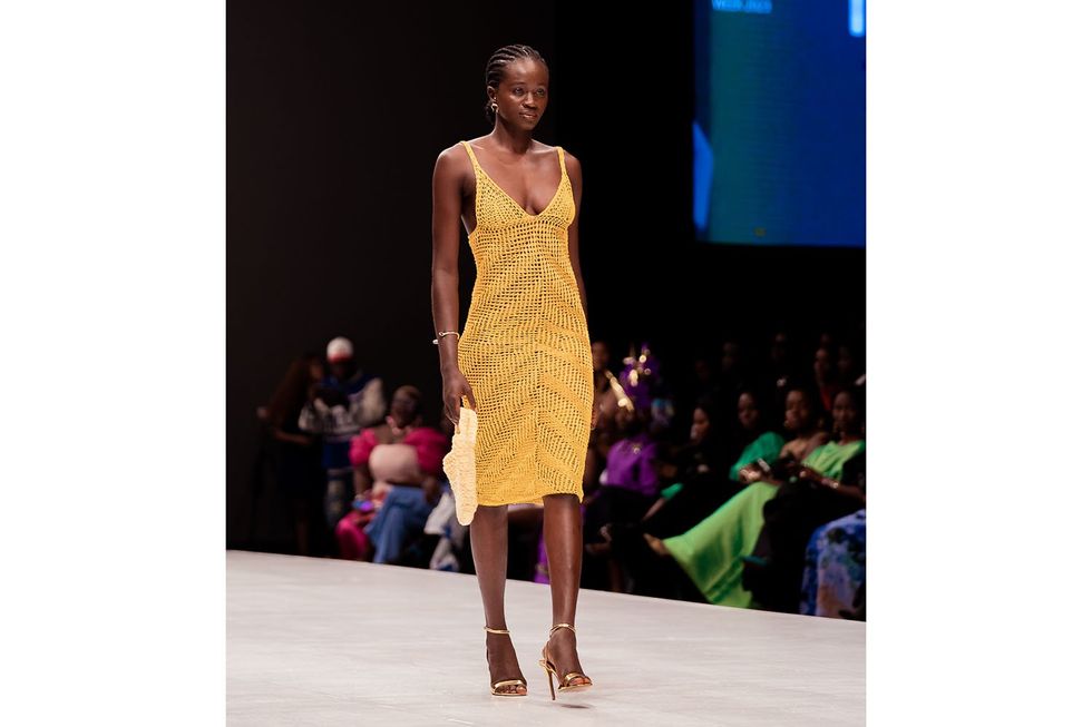 A model wearing Studio Imo at Lagos Fashion Week 2023.