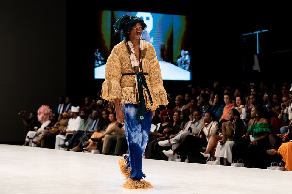 A model wearing \u00c9ki K\u00e9r\u00e9 at Lagos Fashion Week 2023.
