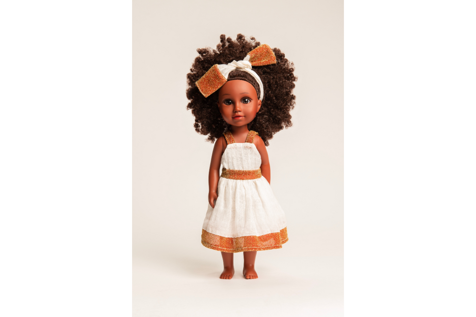 A photo of Bell\u2019s Toys\u2019 Baby Selam, first in their line of Black dolls for children.