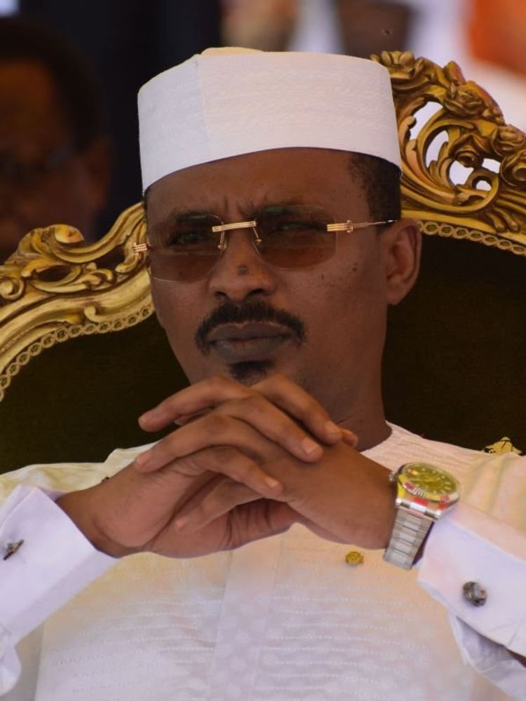 A photo of Chad's transitional president Mahamat Déby looks on as he attends the 63rd Independence Day celebrations in N'Djamena on August 11, 2023.