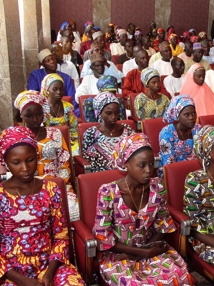 A photo of the 21 Chibok girls who were released by Boko Haram in October 2016.