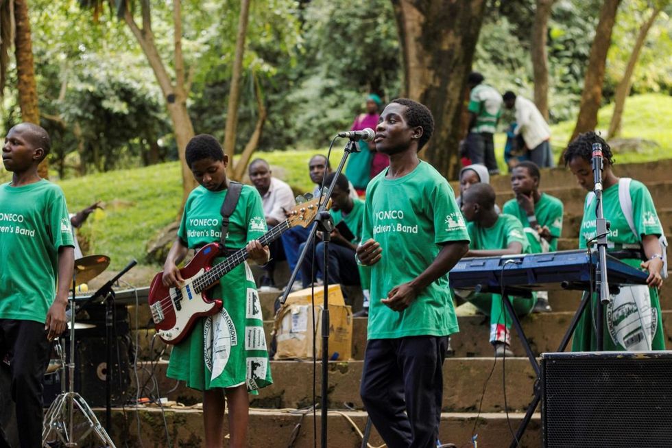 A photo of the Yoneco Children\u2019s Band playing at Zomba City Festival.