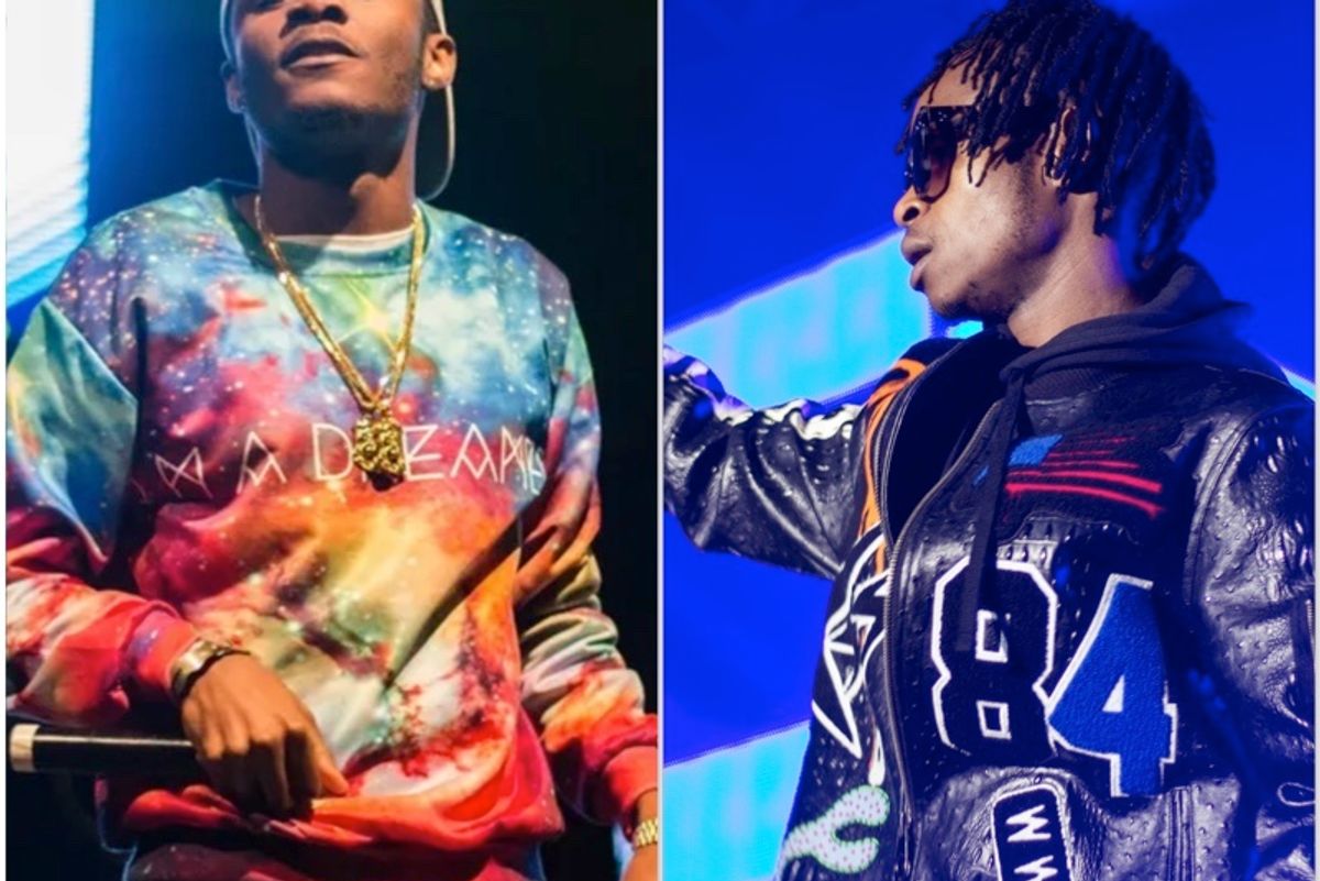 A split image of Tweezy and Gemini Major each performing on stage in different events. 