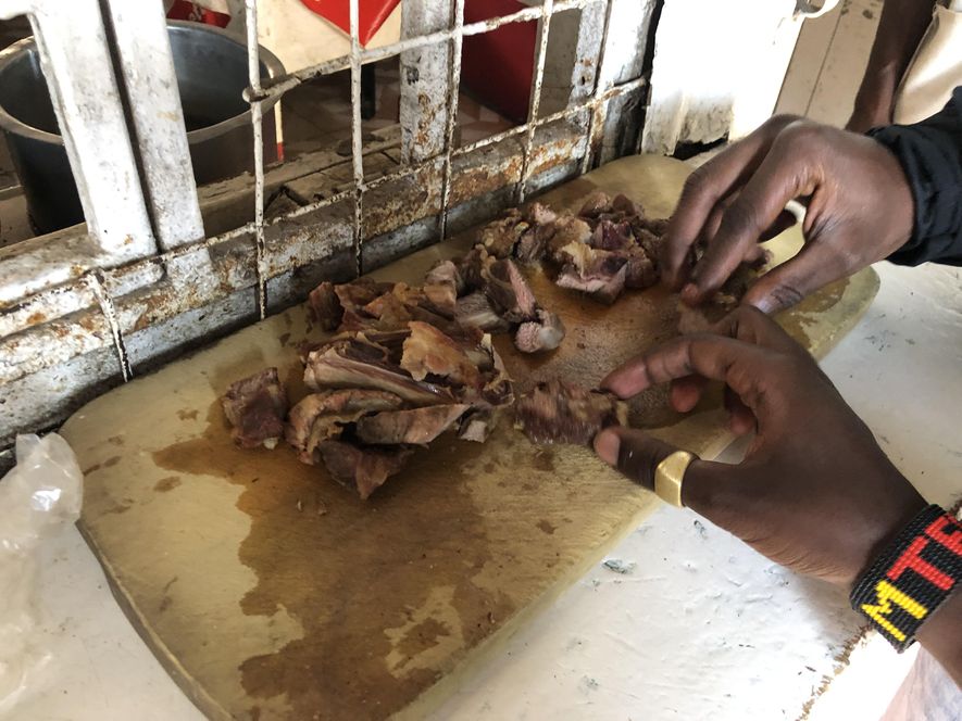 An image of goat meat from a local butcher in Kibera.