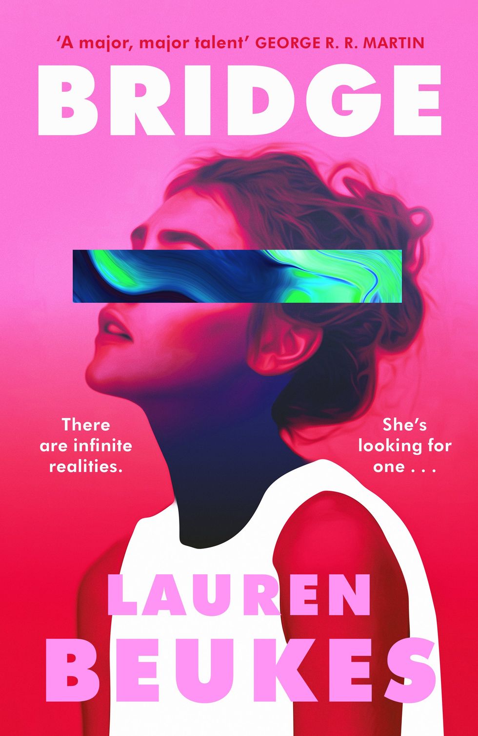 An image of the book cover, which features a woman in side profile with a multi-colored stripe across her eyes.