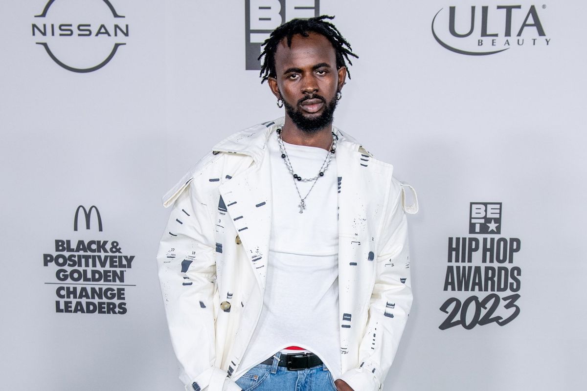 Black Sheriff arrives to the BET Hip Hop Awards at Cobb Energy Performing Arts Center on October 03, 2023 in Atlanta, Georgia. 