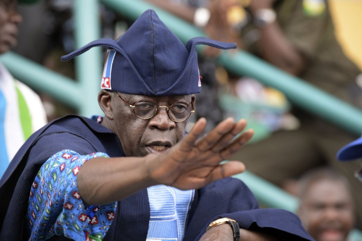 Bola Tinubu, one of the leaders of Nigeria's leading opposition All Progressive Congress, during a campaign rally at the Taslim Balogun Stadium in Lagos on January 30, 2015.