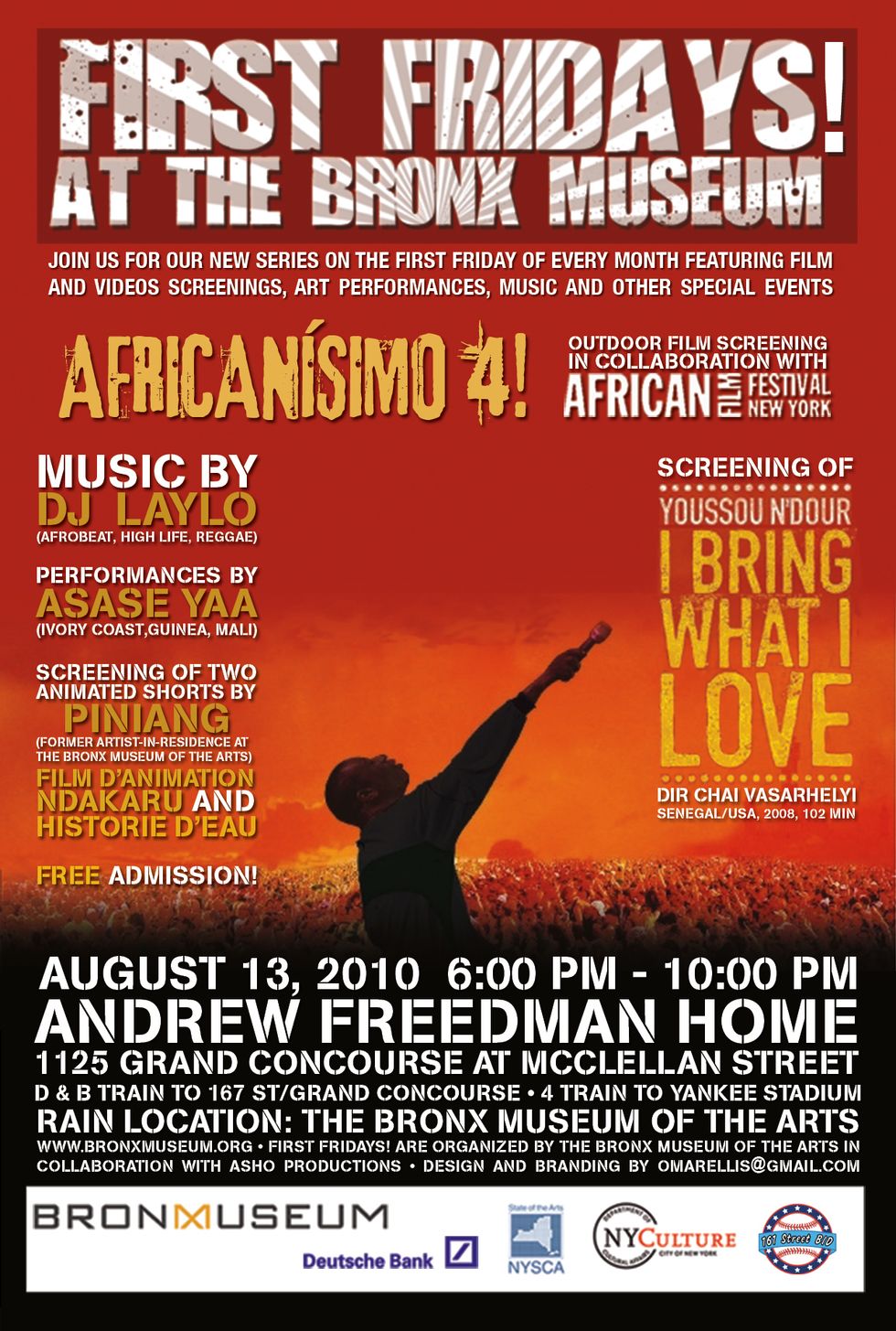 Free today, 8.13 - Africanísimo 4! 4th Annual Outdoor Film Screening in collaboration with African Film Festival