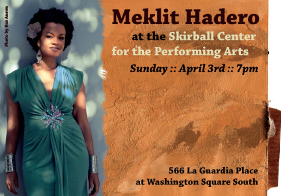 NYC: Meklit Hadero Live at the Skirball Center, April 3rd