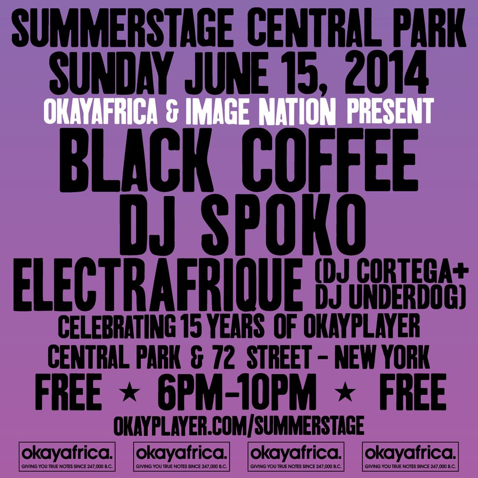 Okayafrica Presents Black Coffee, DJ Spoko & Electrafrique Free At SummerStage!