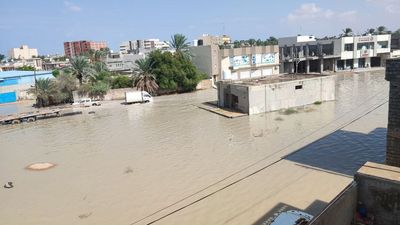 A view of the area as many settlements, vehicles and workplaces have been damaged after floods caused by heavy rains hit the region in Misrata, Libya on September 10, 2023. 