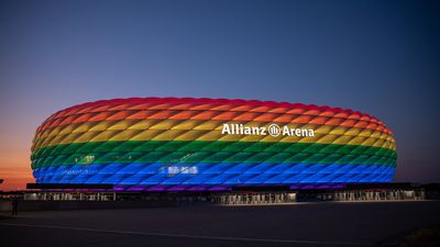 Allianz Arena lights up in rainbow colors for Christopher Street Day in Munich.