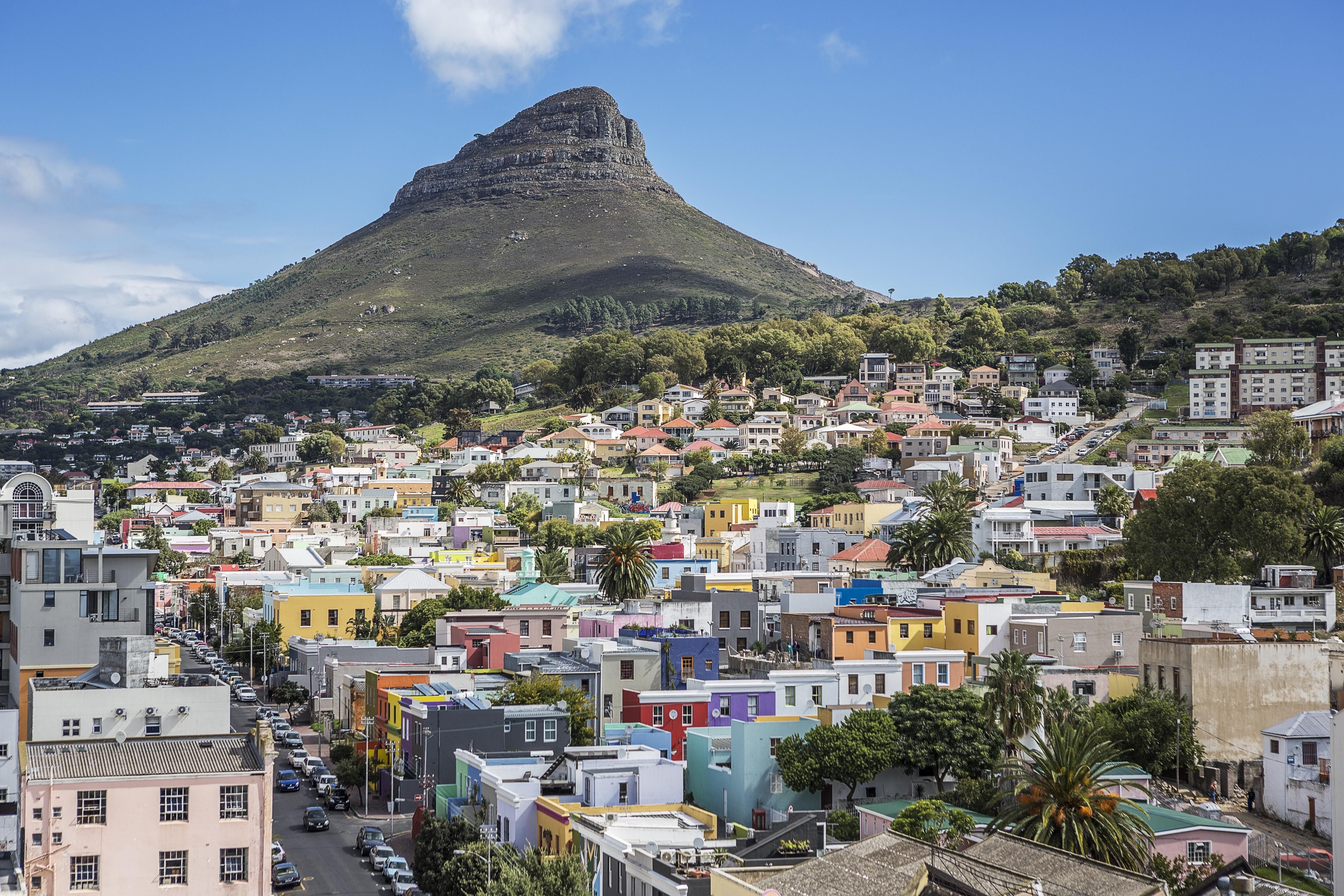 An aerial shot of houses in Cape Town