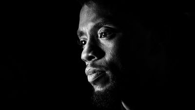 Chadwick Boseman black and white photo