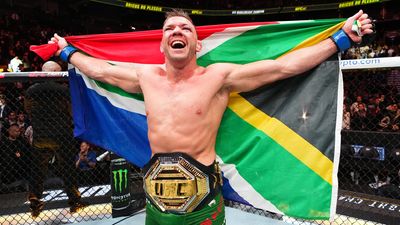 Dricus Du Plessis of South Africa reacts after his victory against Sean Strickland in a UFC middleweight championship bout on January 20, 2024 in Toronto, Ontario. 