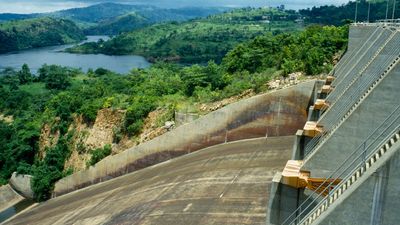 Ghana, Akosombo Dam, View south across the Akosombo Dam. 