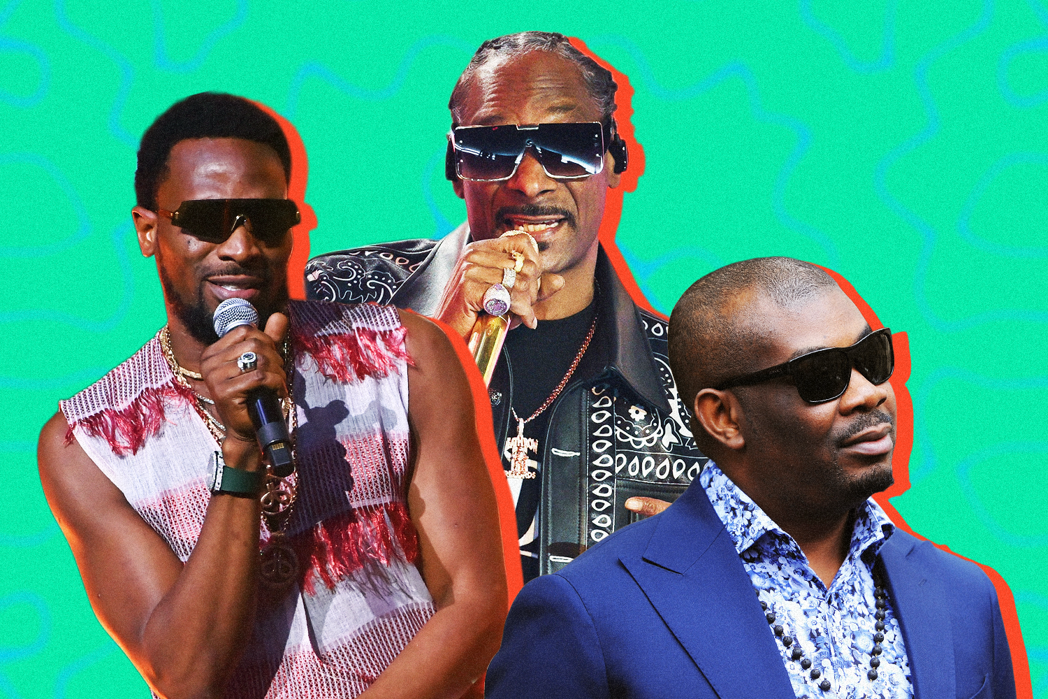 Illustration showing D'banj, Snoop Dogg, and Don Jazzy.