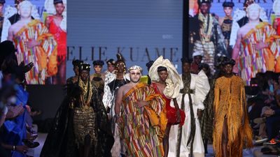Ivorian-Lebanese designer Elie Kuame taking a final walk with his models on the last day of Dakar Fashion Week 2023 in Dakar, Senegal.