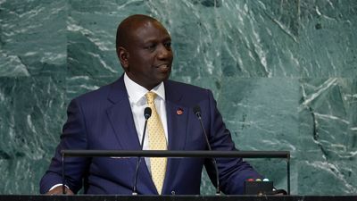 Kenyan President William Ruto speaks during the 77th session of the United Nations General Assembly (UNGA) at U.N. headquarters on September 21, 2022 in New York City. After two years of holding the session virtually or in a hybrid format, 157 heads of state and representatives of government are expected to attend the General Assembly in person.