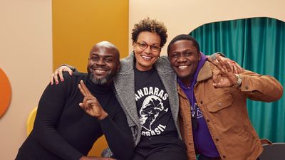(L-R) Kelechi Udegbe, Lílis Soares and C.J. Fiery Obasi of Mami Wata pose for a portrait at Getty Images Portrait Studio at Stacy's Roots to Rise Market on January 22, 2023 in Park City, Utah. 