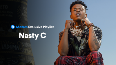 The artwork for Nasty C's Shazam Exclusive Playlist on Apple Music showing the rapper posing pompously. 
