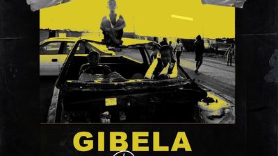 The artwork for "Gibela Remix": An image of three children playing in an old car and text.