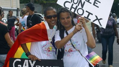 Rose Hill, MAURITIUS: Some 300 people of the gay community took to the streets of Rose Hill in central Mauritius, 02 June 2007, to protest against the stigmatisation and discrimination regarding the sexual orientation of individuals.