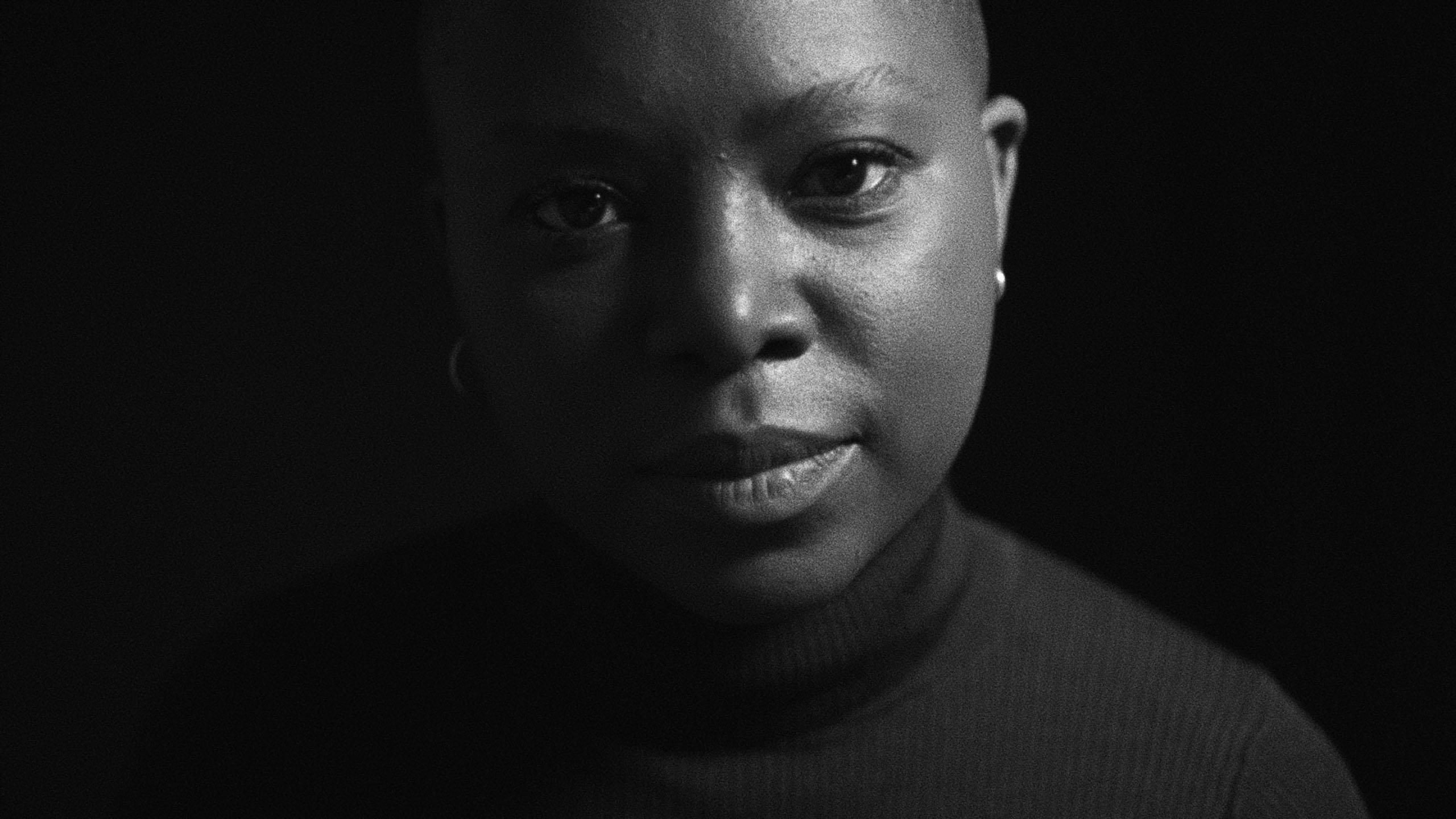 A black and white image of the filmmaker Milisuthando Bongela.