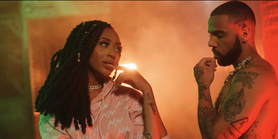 South African rapper Nadia Nakai in a scene with American rapper Vic Mensa 