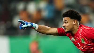 South Africa's goalkeeper #1 Ronwen Williams celebrates after winning at the end of the Africa Cup of Nations (CAN) 2024 quarter-final football match between Cape Verde and South Africa at the Stade Charles Konan Banny in Yamoussoukro on February 3, 2024.