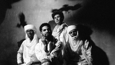​The four band members of Mdou Moctar pose in a promotional shoot ahead of their upcoming album, ‘Funeral for Justice’.