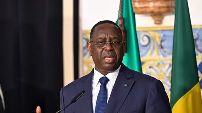 The President of the Republic of Senegal Macky Sall gestures as he delivers a closing statement to the press after his one-on-one meeting with Portuguese President Marcelo Rebelo de Sousa in Belem Presidential Palace on June 20, 2023, in Lisbon, Portugal. Senegalese President Macky Sall, who met Russian President Vladimir Putin with other African leaders on June 17 a day after their meeting with Ukrainian President Volodymyr Zelensky as part of their mission to try a broker peace talks between Moscow and Kyiv, will also meet with Prime Minister Antonio Costa and with Lisbon Mayor Carlos Moedas. He will finally attend a Portuguese Parliament solemn session in his honor. 