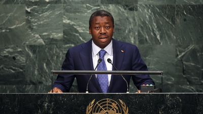 Togolese President Faure Gnassingbé addresses the 70th Session of the United Nations General Assembly at the UN in New York on September 30, 2015.