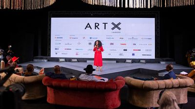 Tokini Peterside, the founder of ArtX, the first international art fair in West Africa, speaks at the opening of the ArtX annual art fair at the Federal Palace Hotel, Victoria Island, in Lagos on November 5, 2021.