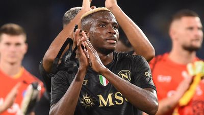 Victor Osimhen of SSC Napoli applauds fans at the end of the Serie A TIM match between SSC Napoli and SS Lazio at Stadio Diego Armando Maradona Naples Italy on 2 September 2023. 