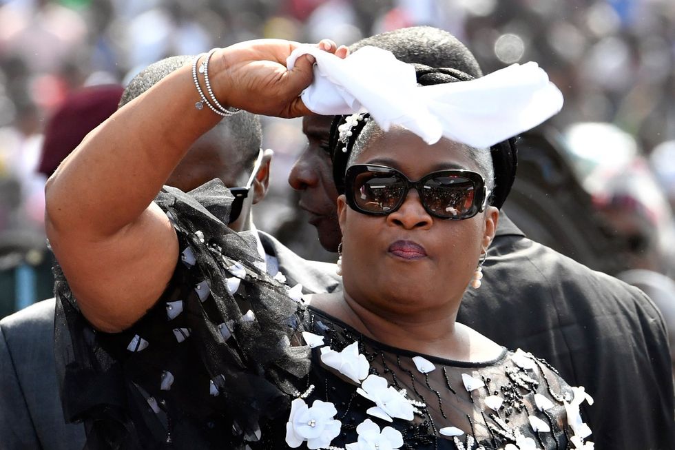 Liberia's Vice President Jewel Taylor waves during the swearing-in ceremony of Liberia's president-elect on January 22, 2018 in Monrovia's stadium.
