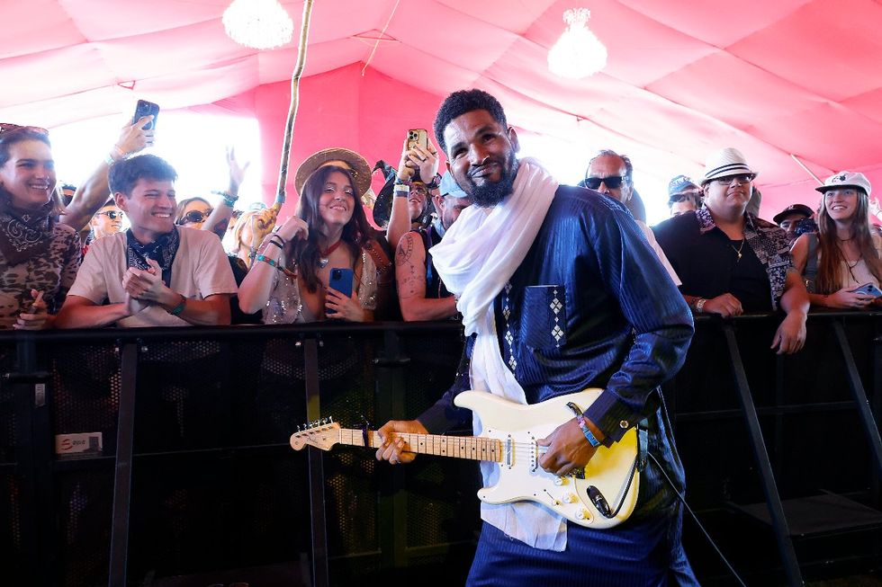 Mdou Moctar performs at the Gobi Tent during the 2024 Coachella Valley Music and Arts Festival at Empire Polo Club on April 14, 2024 in Indio, California.