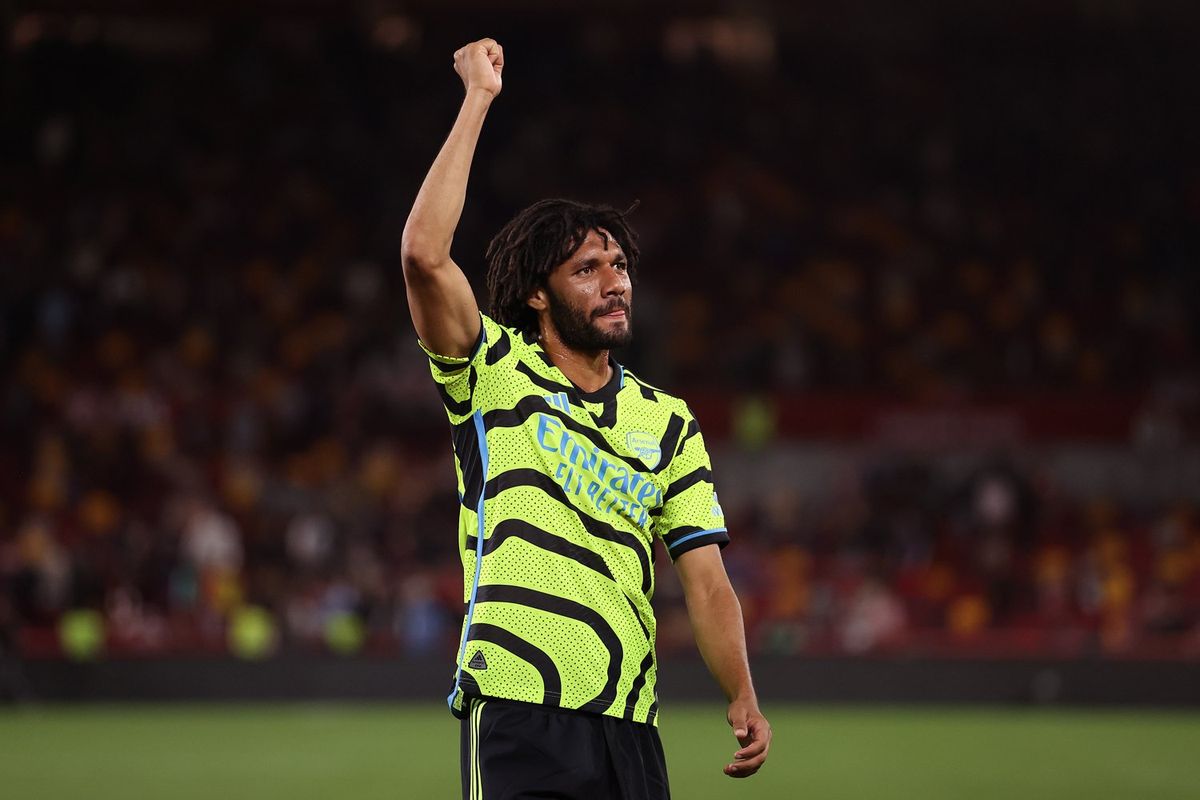 Mohamed Elneny of Arsenal thanks the support during the Carabao Cup Third Round match between Brentford and Arsenal at Gtech Community Stadium on September 27, 2023 in Brentford, England. 