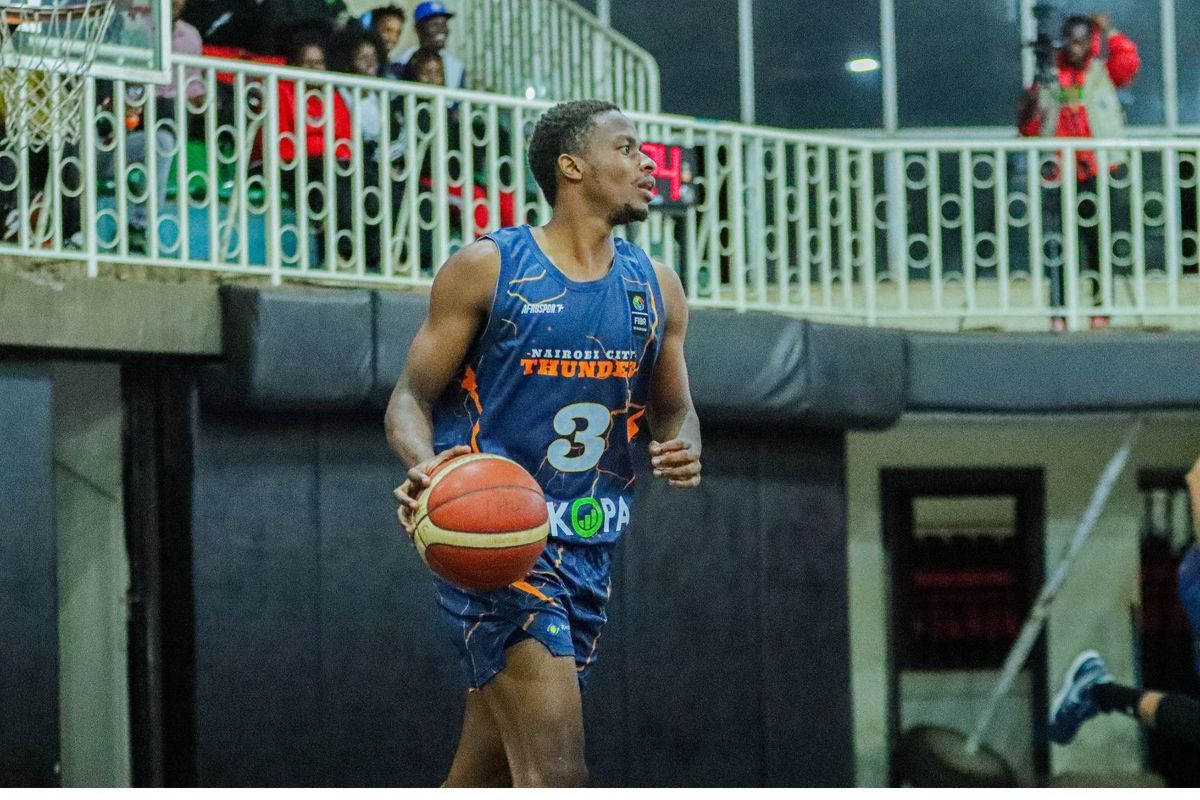 Nairobi City Thunder guard in action during a league game, helping lead the team to its historic qualification for the Basketball Africa League.